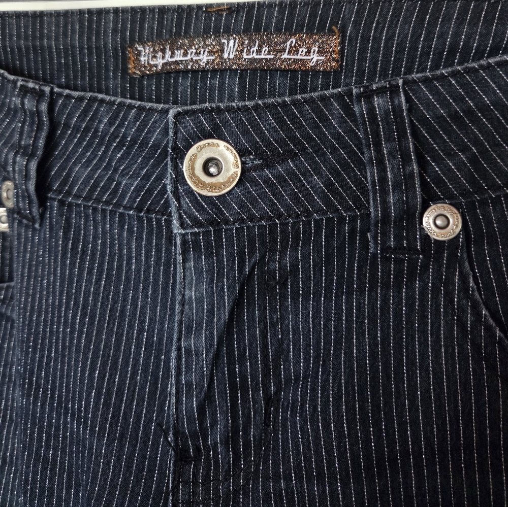 Y2K Vintage Anthropologie Highway Jeans Wide-Leg Pinstripe Jeans in Dark Blue